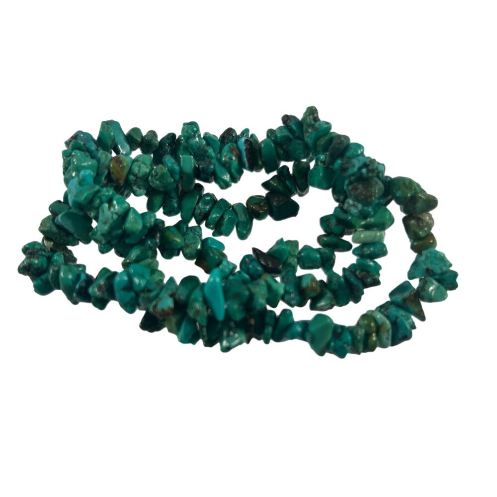 Chippy Green Bracelet Faux Turquoise 3 Strand Stretch Boho Layering